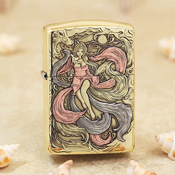 Etching Armor Brass 5-Sides Nine-tailed Fox Zippo Lighter