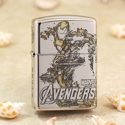 KZ130 Avengers Iron Man engraved Zippo Armor lighter, full Iron Man side view