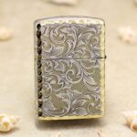Full botanical arabesque scrollwork on the reverse of KZ131 Zippo Armor lighter