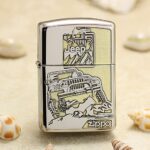 Jeep off-road vehicle and mountain badge engraved on polished chrome Zippo Armor lighter