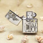 Open Captain America Zippo Armor lighter showing front character and lid artwork