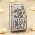 Captain America action artwork and bold CAPTAIN lettering on chrome Zippo Armor lighter