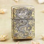Five-side Chinese dragon engraving on silver-and-gold Zippo Armor lighter