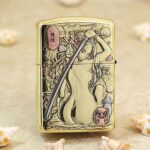 Katana woman with lanterns and flowers engraved on the reverse of KZ149 lighter