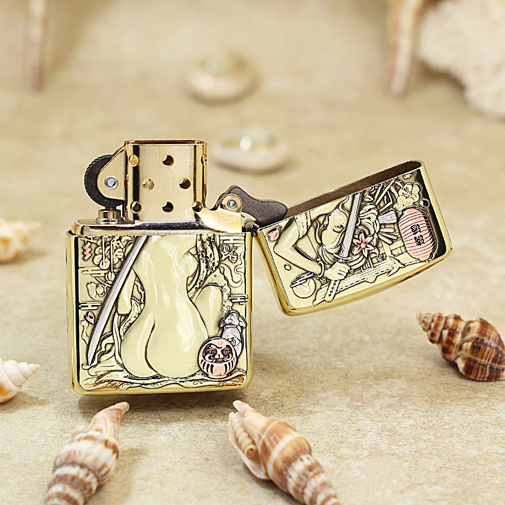 Etching Armor Brass King of Ghosts Geisha Zippo Lighter