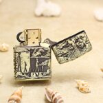 Open KZ154 Zippo Armor lighter showing the surreal landscape reverse artwork