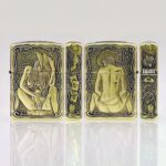 Front, reverse, and side views of the five-side Girls Love Cowboys Zippo Armor lighter