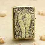 Rear-view elephant with ornamental clouds engraved on the reverse of KZ158 lighter