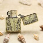 Open KZ158 Zippo Armor lighter showing the rear-view elephant reverse artwork