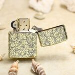 Open KZ159 Zippo Armor lighter showing uninterrupted arabesque reverse pattern