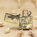 Open Chinese landscape Zippo Armor lighter showing mountain and bridge engraving