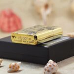 Zippo base stamp and engraved edges of KZ172 polished brass Armor lighter
