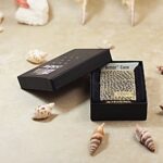 KZ175 snakeskin texture Zippo Armor lighter displayed in its original box