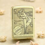 Upright KZ183 Zippo 1941 Replica with Windy girl, blowing leaves, and retro lettering