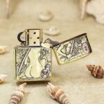 Open KZ189 Japanese art Zippo Armor lighter viewed from the opposite side