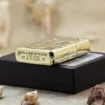 Zippo base stamp and polished edges of KZ189 engraved brass Armor lighter