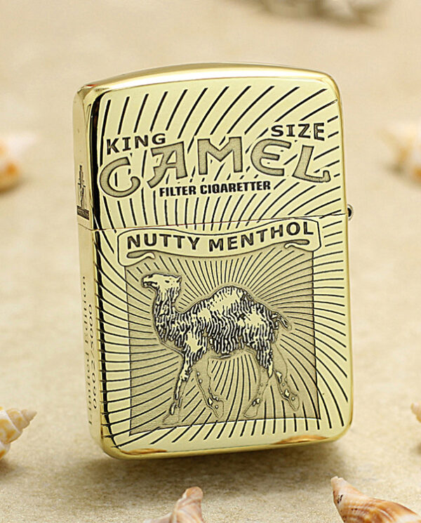 Metal Camel cigarette tin with camel illustration and 'Nutty Menthol' flavor labeling.