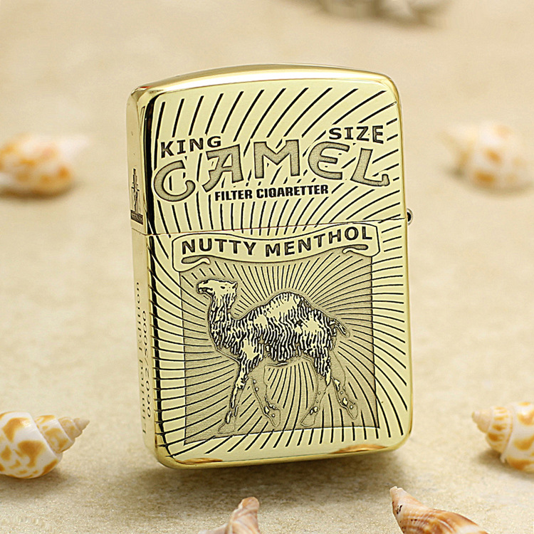 Metal Camel cigarette tin with camel illustration and 'Nutty Menthol' flavor labeling.