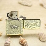 Open KZ191 Camel Zippo 1941 Replica lighter showing the opposite side and lid artwork