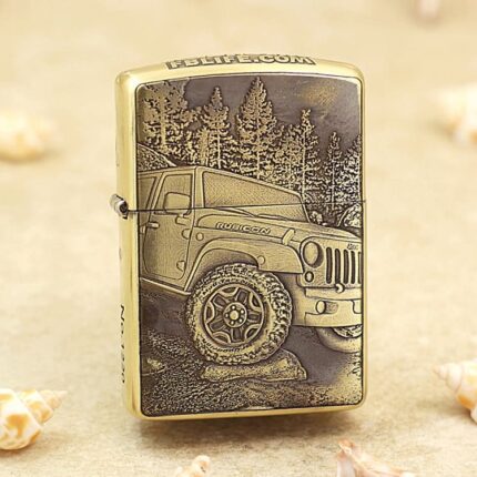 Jeep Rubicon high-polish brass Zippo Armor lighter with forest scene