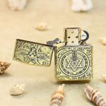 Open Guardian Angel brass Zippo Armor lighter front artwork
