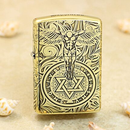 Guardian Angel brass Zippo Armor lighter with winged figure and mystical seal