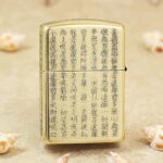 Heart Sutra brass Zippo Armor lighter vertical script close-up