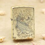 Dragon Koi Lotus high-polish brass Zippo Armor lighter front dragon