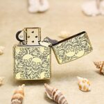 Open Skull and Roses Zippo Armor lighter reverse view
