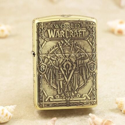 World of Warcraft brass Zippo Armor lighter with fantasy crest engraving
