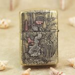 Great Wall Zippo Armor lighter with pagodas trees and river engraving