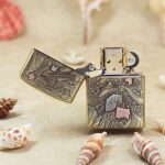 Open Great Wall brass Zippo Armor lighter with panoramic landscape