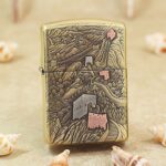 Great Wall brass Zippo Armor lighter with mountain landscape engraving