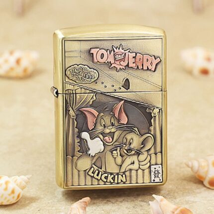 Tom and Jerry brass Zippo Armor lighter with vintage cartoon engraving
