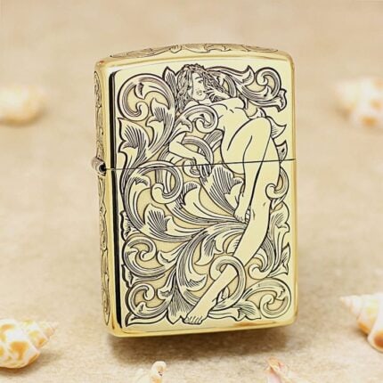Arabesque woman brass Zippo Armor lighter with ornate scroll engraving