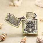 Open Freemasonry brass Zippo Armor lighter with square-compass emblem