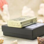 Freemasonry engraved Zippo Armor lighter displayed on presentation box