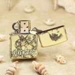 Open Avengers Zippo Armor lighter showing reverse engraving