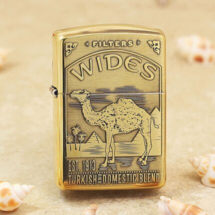 Camel Desert Map high-polish brass Zippo Armor lighter front view
