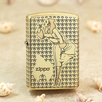 Windy Girl high-polish brass Zippo Armor lighter with star pattern