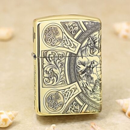 Four Horsemen brass Zippo Armor lighter with Celtic knot engraving