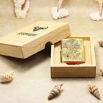 Dragon brass Zippo Armor lighter in open wooden presentation box