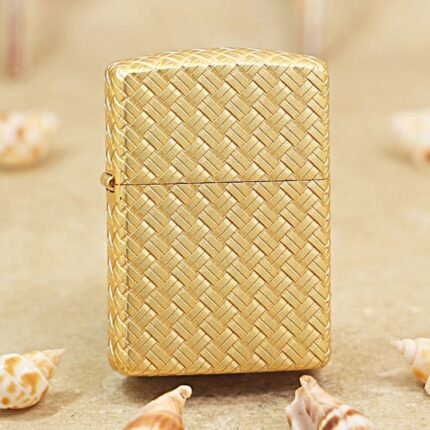 Gold-tone woven braid pattern Zippo Armor lighter front view