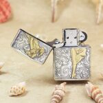Open Varga Girl Windy silver-tone Zippo Armor lighter front view