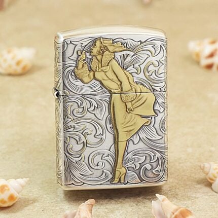 Varga Girl Windy silver-tone Zippo Armor lighter with gold figure