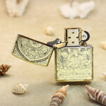 Open White Tara high-polish brass Zippo Armor lighter front view