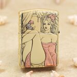 Diao Chan Beauty brass Zippo Armor lighter with draped fabric and curtain framing