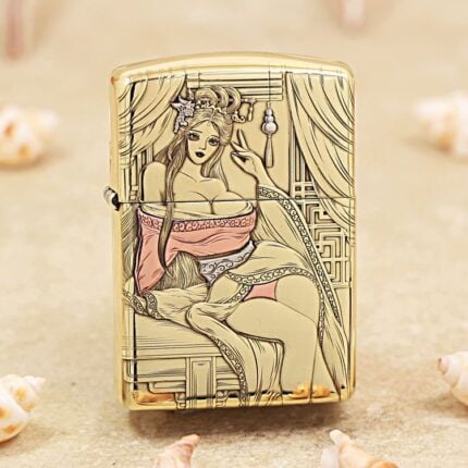 Diao Chan Beauty high-polish brass Zippo Armor lighter with seated woman
