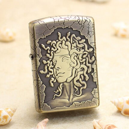 Medusa high-polish brass Zippo Armor lighter front view