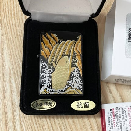 Japanese Zippo Maki-e Urushi Carp Gold Leaf Lighter
